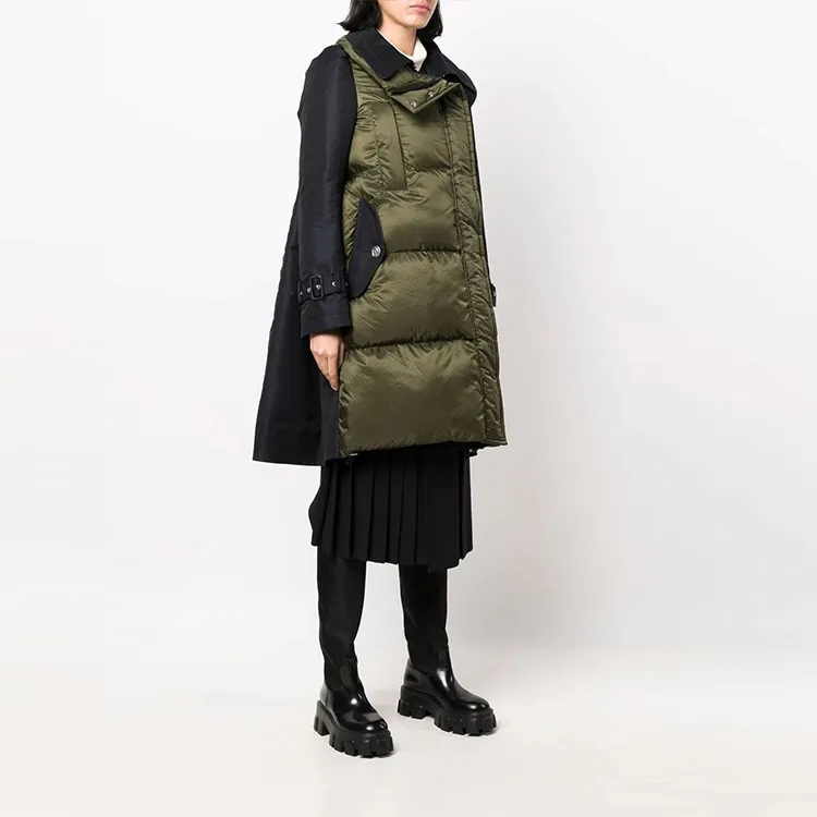 Sacai FW21 Colorblock Lapel Loose Fit Mid-Length Puffer Jacket Women's Green-4
