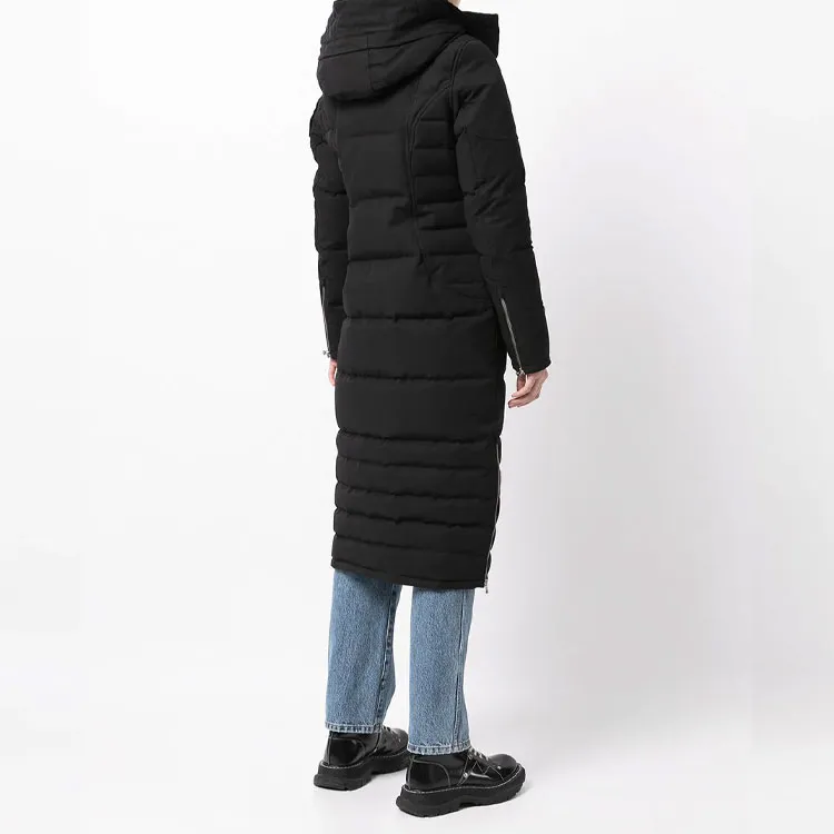 Moose Knuckles FW21 Solid Color Hooded Long Down Jacket Women's Black-2