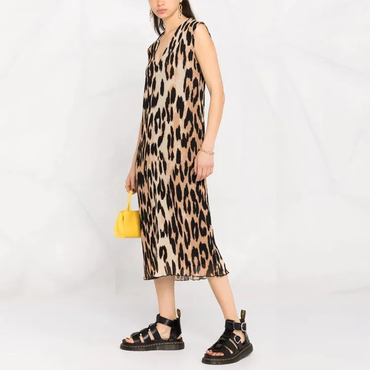 GANNI Sleeveless Dresses Women's Leopard Print-3