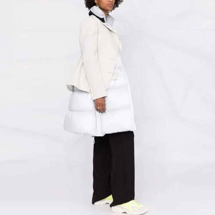 Sacai FW21 Solid Color Lapel Mid-Length Puffer Jacket Women's White-3