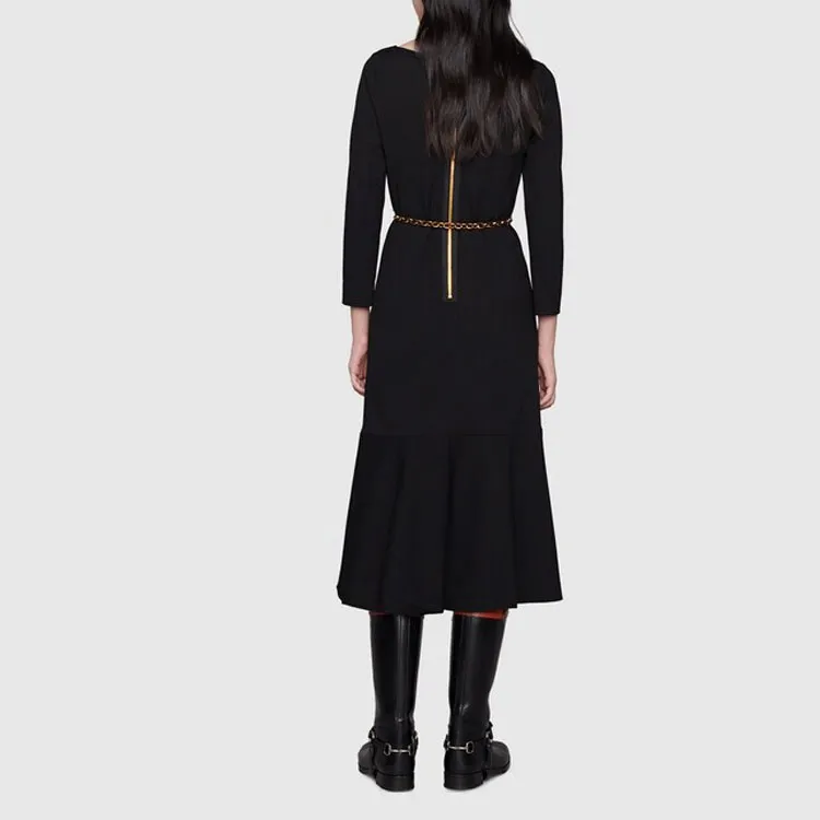 GUCCI Chain Link Belt Midi Dress Black-3