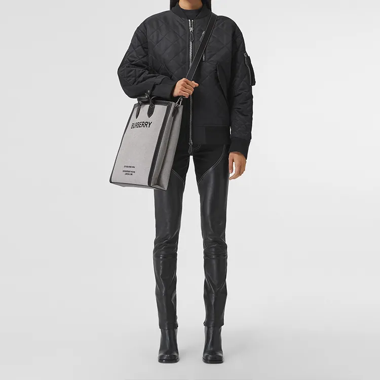 Burberry Canvas Tote Bag Shopping Bag Canvas Bag Sheet Music Bag Handbag Men's Carbon Gray Black-5
