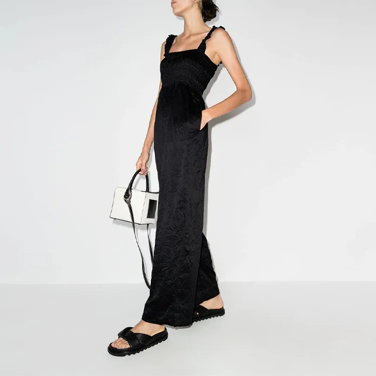 GANNI Crickled Satin Jumpsuit 'Black'-3