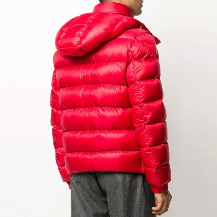 Moncler Solid Color Hooded Down Jacket Men's Red-3