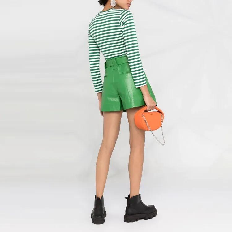GANNI Belted High-Rise Leather Shorts-2