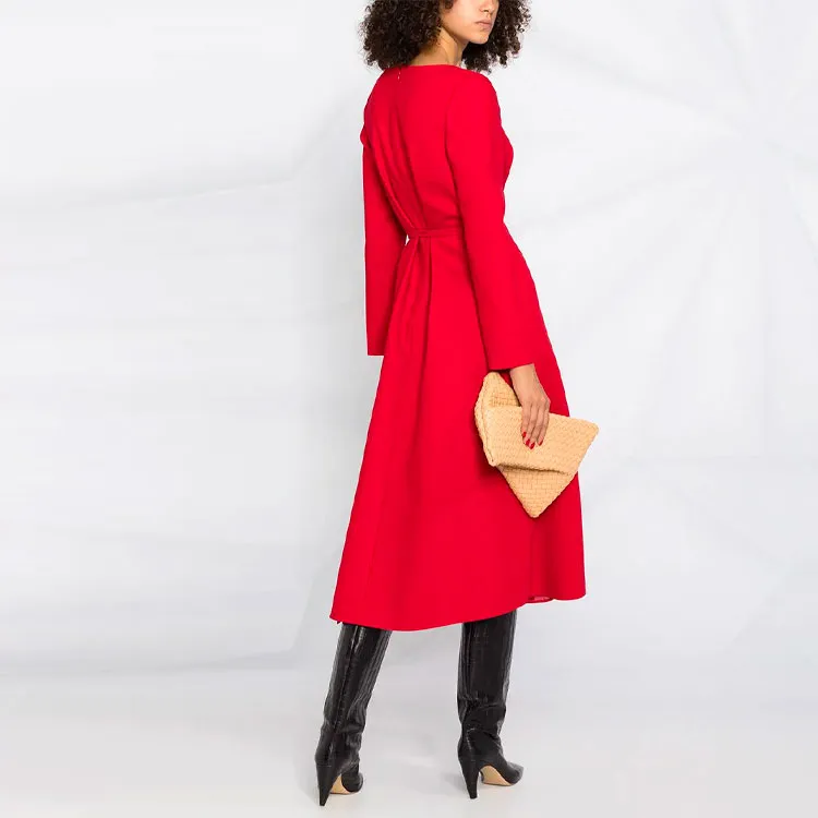 Valentino Long Sleeved Dresses Women's Red-3