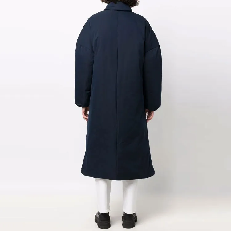 GANNI FW21 Solid Color Lapel Loose Fit Mid-Length Down Jacket Women's Blue-3