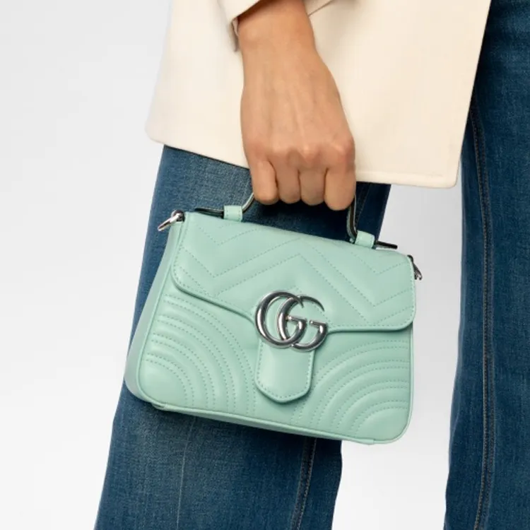 GUCCI Marmont Leather Messenger Bag Crossbody Handbag Shoulder Bag Mini Women's Green-4