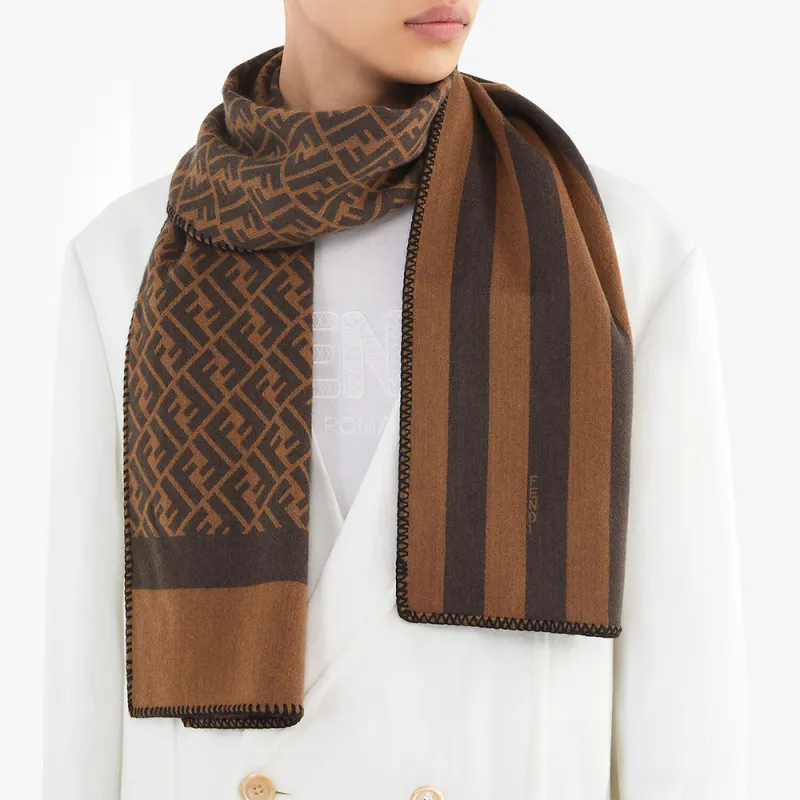 FENDI Knit Scarves Men Brown-3