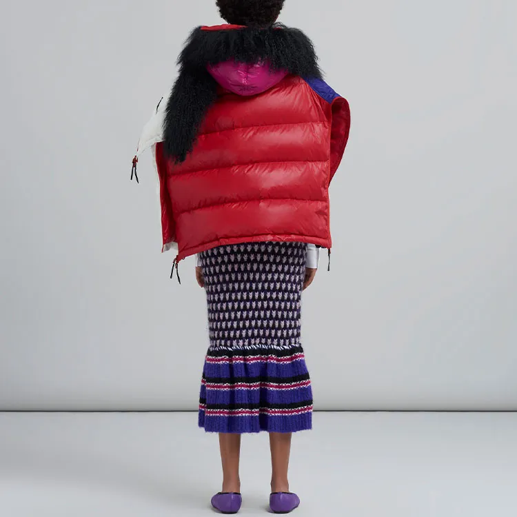 MARNI FW21 Colorblock Hooded Loose Fit Mid Length Down Jacket Women's Multicolor-2
