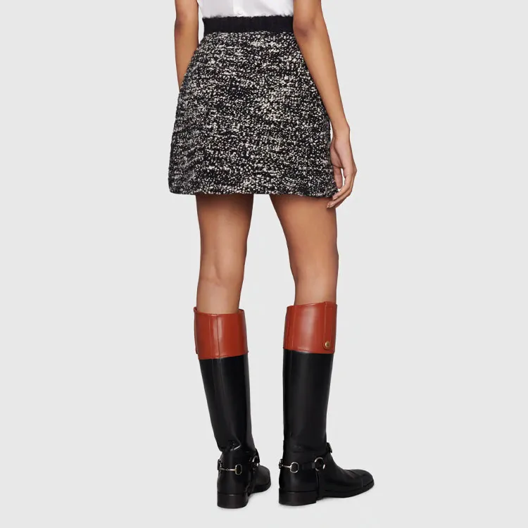 GUCCI Patterned Wool Mini Skirt Black-3