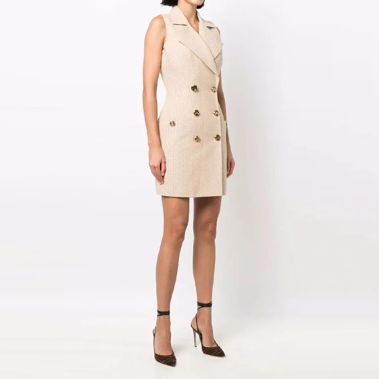 BALMAIN Sleeveless Dress Women's Beige-3