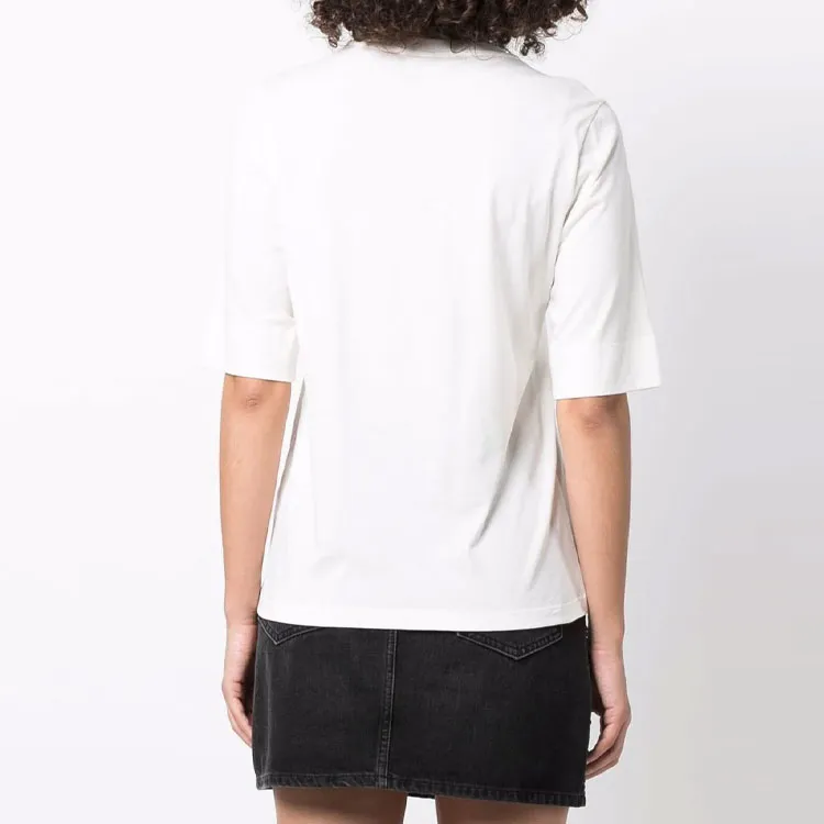 GANNI Light Cotton Jersey Smiley O neck Mid Sleeve T shirt 'Egret'-3