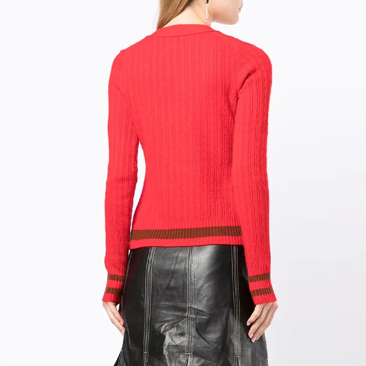GANNI SS22 Knitted Fabric Cardigan Women's Red-3