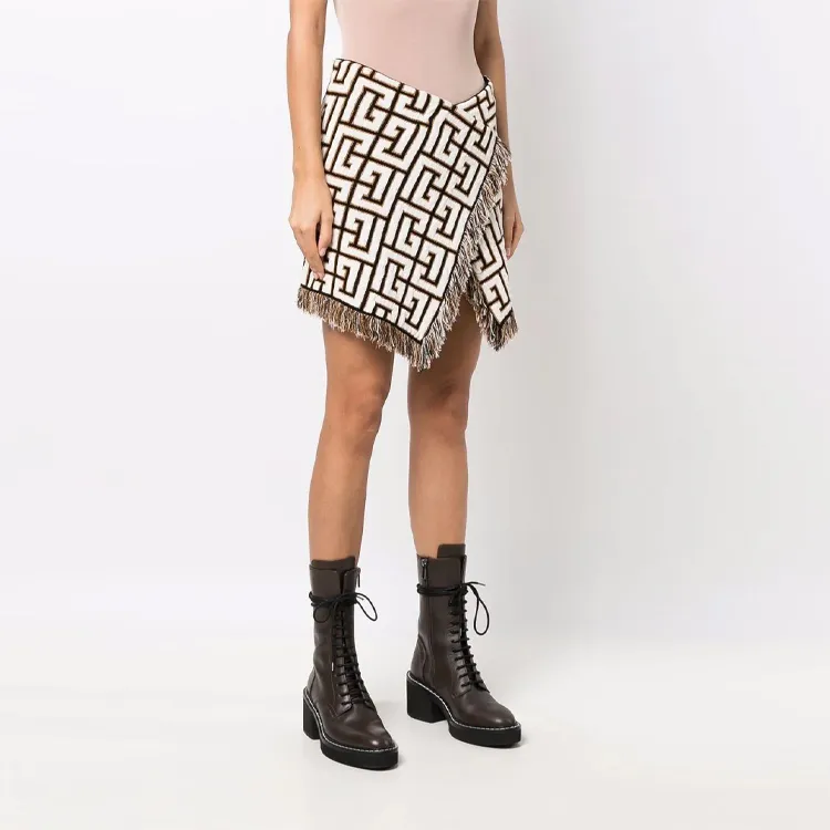 BALMAIN Maxi Monogram Short Wrap Knit Skirt 'Noir/Blanc'-4