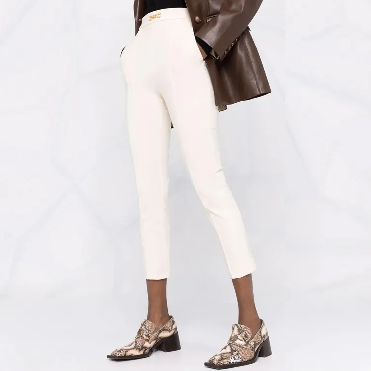 Elisabetta Franchi SS22 Slim Fit Pants Casual Pants Women's White-3