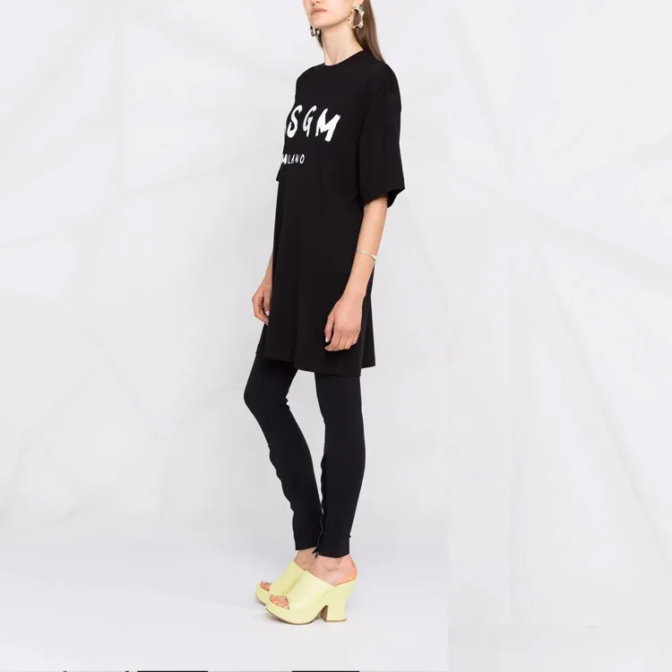 MSGM Logo Printed Crewneck T Shirt Dress-3