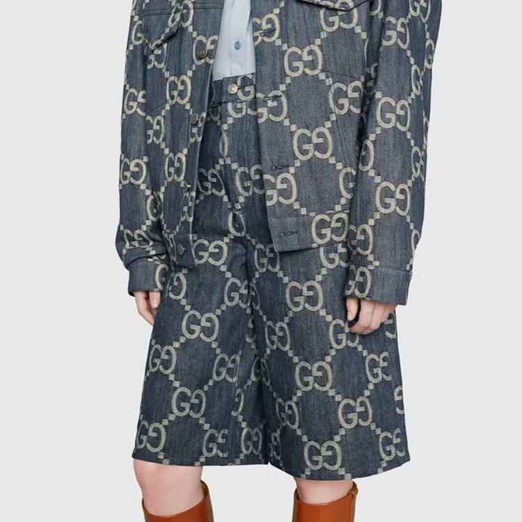 GUCCI Interlocking G Pattern Denim Bermudas-4