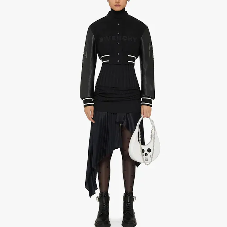 Givenchy Cropped Varsity With Leather Sleeves 'Black/White'-3