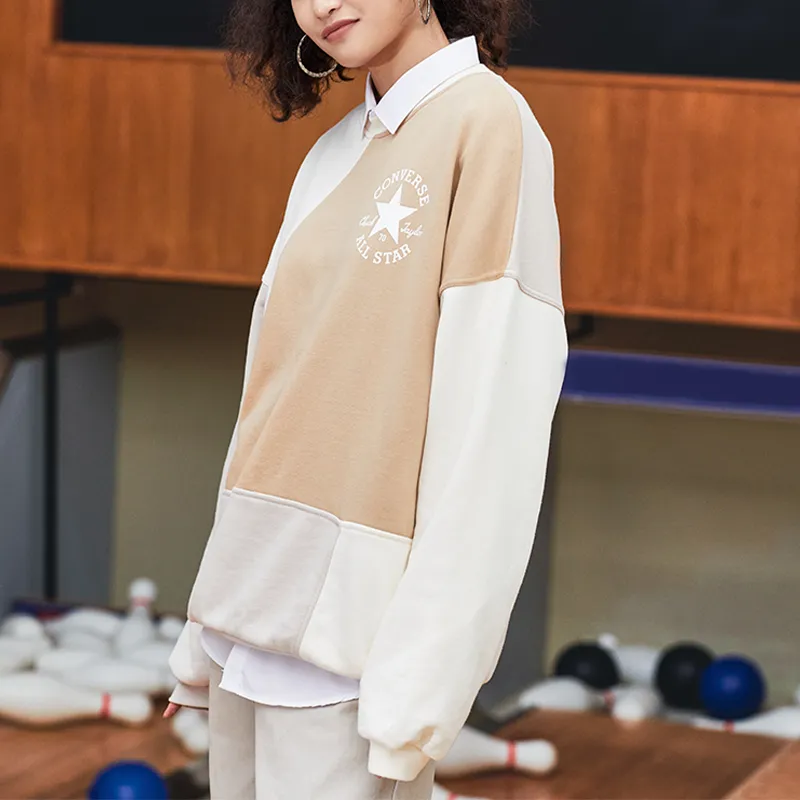 Converse Sweatshirts Women's Khaki Beige Mixed Color-3