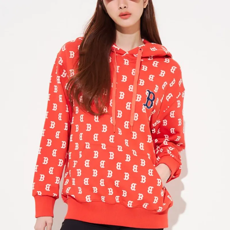 MLB Monogram Allover Overfit Hoodie Boston Red Sox-2