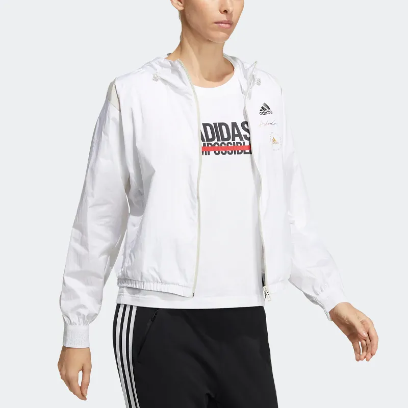 adidas Women's UST Windbreaker Woven Hooded Jacket White-3