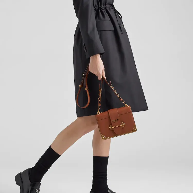 PRADA Cahier Leather Portable Crossbody Bag Shoulder Bag Women's Brown-3