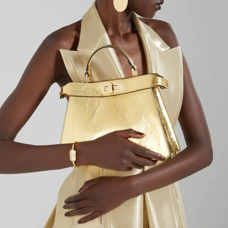FENDI Peekaboo Sheepskin Shoulder Bag, Crossbody Bag, Handbag Trumpets Women's Gold-4