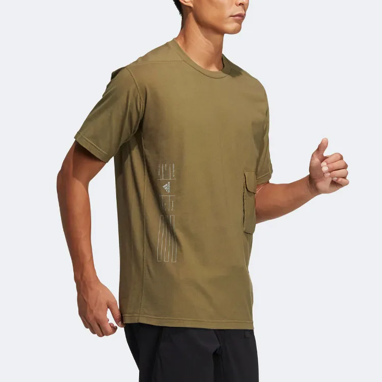 Adidas T Shirts Men Dark Olive Green-3