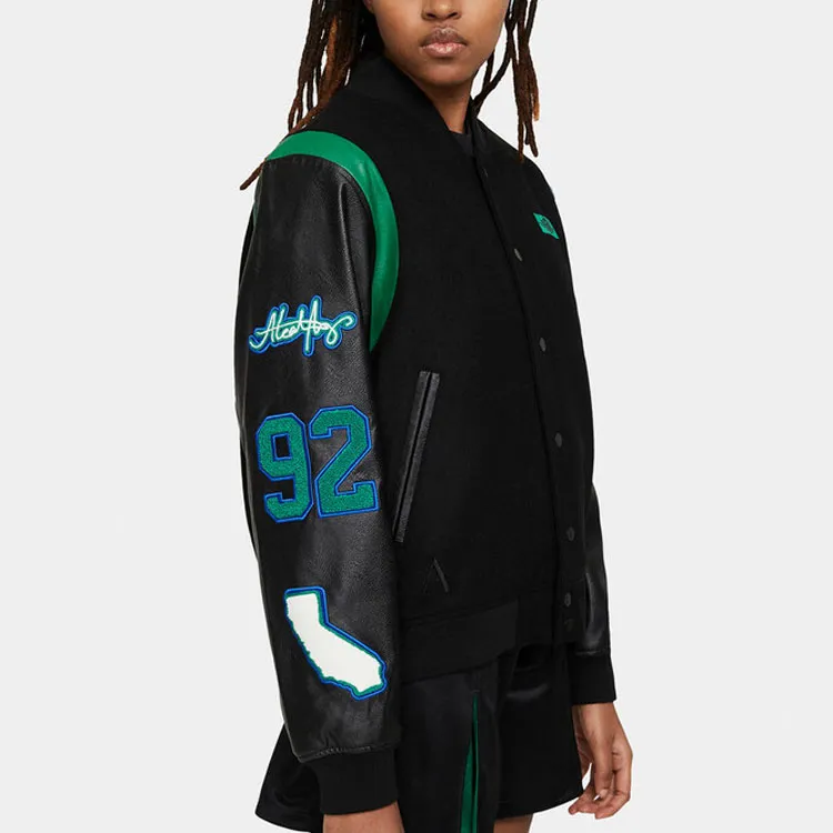 Jordan X Aleali May Varsity Jacket Asia Sizing Black Game Royal Pine Green-6