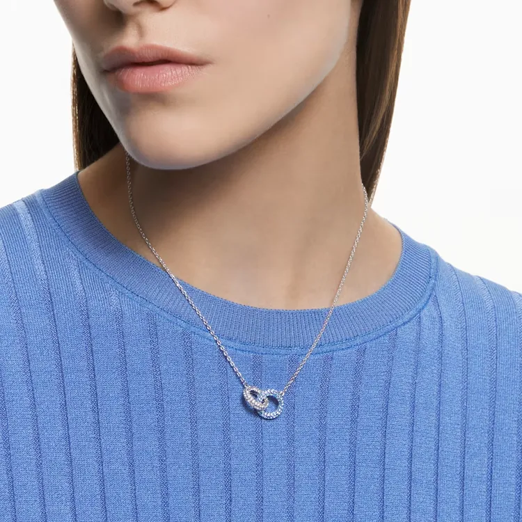 Swarovski Dextera Rhodium Plated Necklaces Women's Blue-4