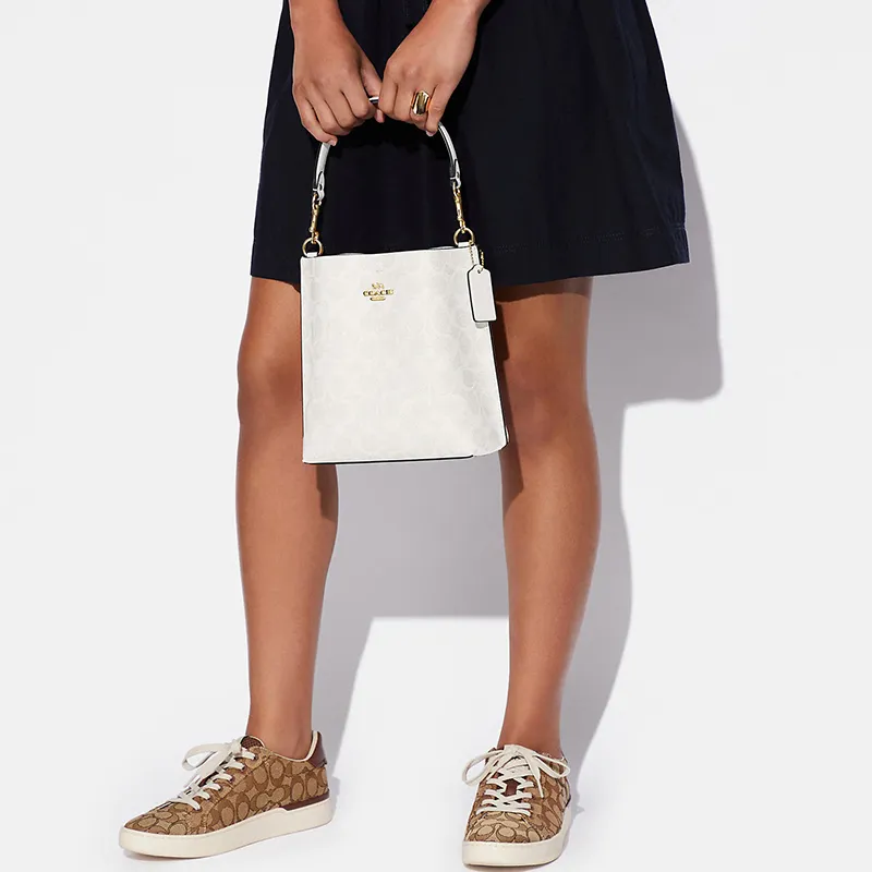 COACH Mollie Artificial Leather Bucket Bag Handbag Shoulder Bag Crossbody Bag Small Size Women's Chalk White-3
