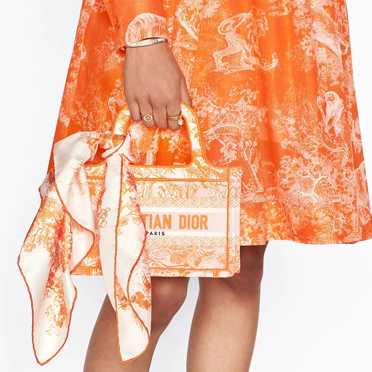 DIOR BookTote Transparent Effect Canvas Shoulder Bag Crossbody Bag Handbag Mini Women's Fluorescent Orange-6