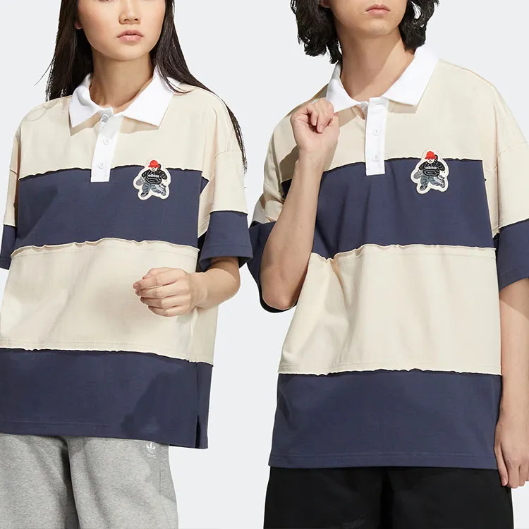 adidas originals CHARR Cartoon Striped Colorblock Polo Shirt Yellow-4