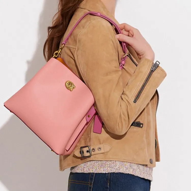 COACH Willow Cow Leather Bucket Bag, Shoulder Bag, Crossbody Bag, Handbag Medium Size Women's Pink-5