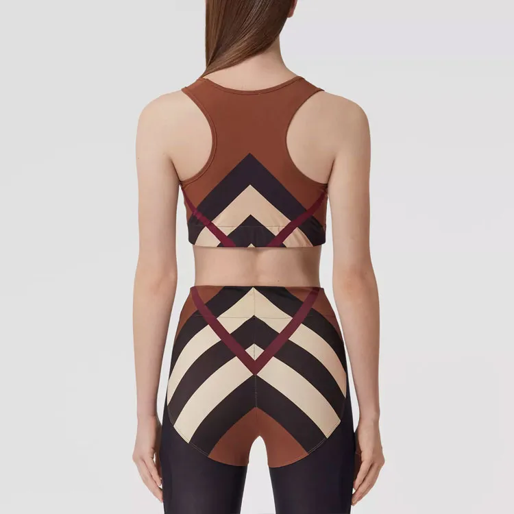 Burberry Chevron Check Print Stretch Cropped Top 'Dark Birch Brown'-4