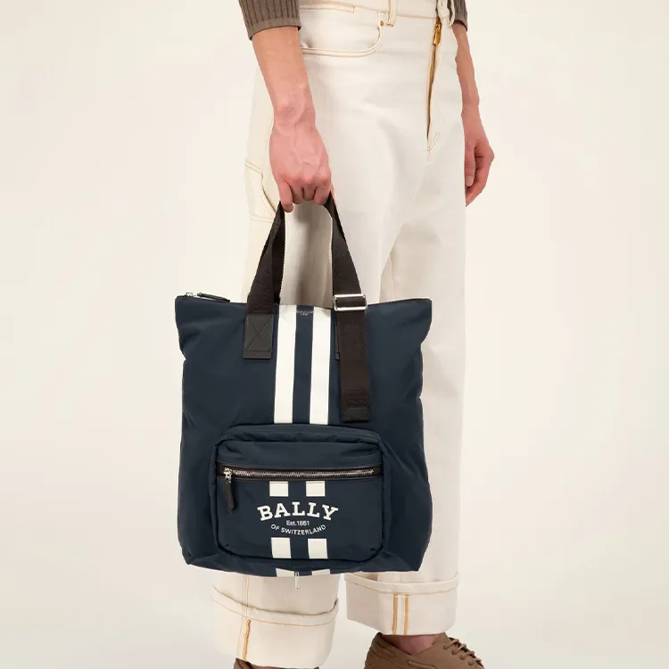 BALLY Fallie Recycled Nylon Tote Bag Shopping Bag Handbag Shoulder Bag Men's Blue-6