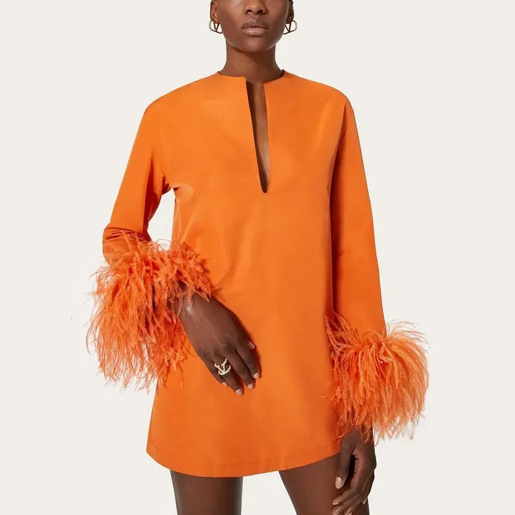 Valentino Long-Sleeved Dresses Women's Orange-4