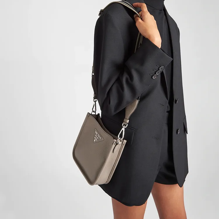 PRADA Triangle Leather Crossbody Bag Shoulder Bag Mini Women's Light Gray-4
