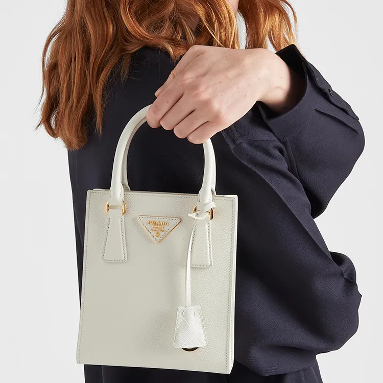 PRADA Saffiano Leather Shoulder Bag, Crossbody Bag, Handbag Women's White-4