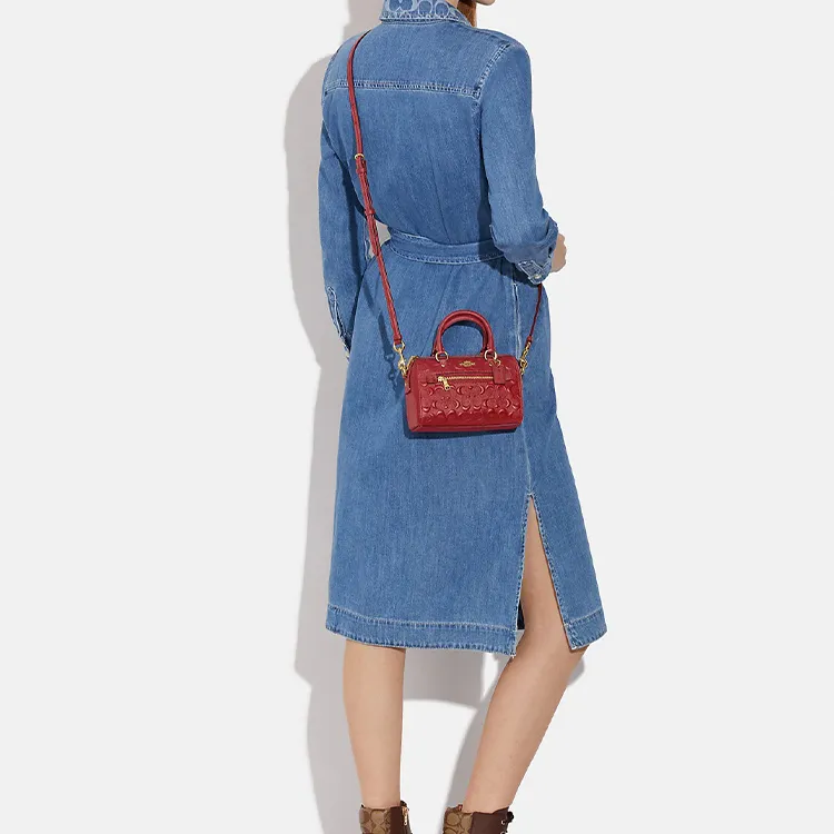 COACH Rowan Smooth Calf Leather Shoulder Bag Crossbody Bag Handbag Mini Women's Red-3