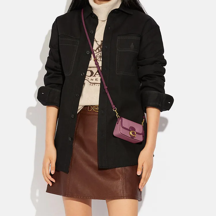 COACH Tabby Smooth Leather Shoulder Bag Crossbody Bag Handbag Mini Women's Purple-4