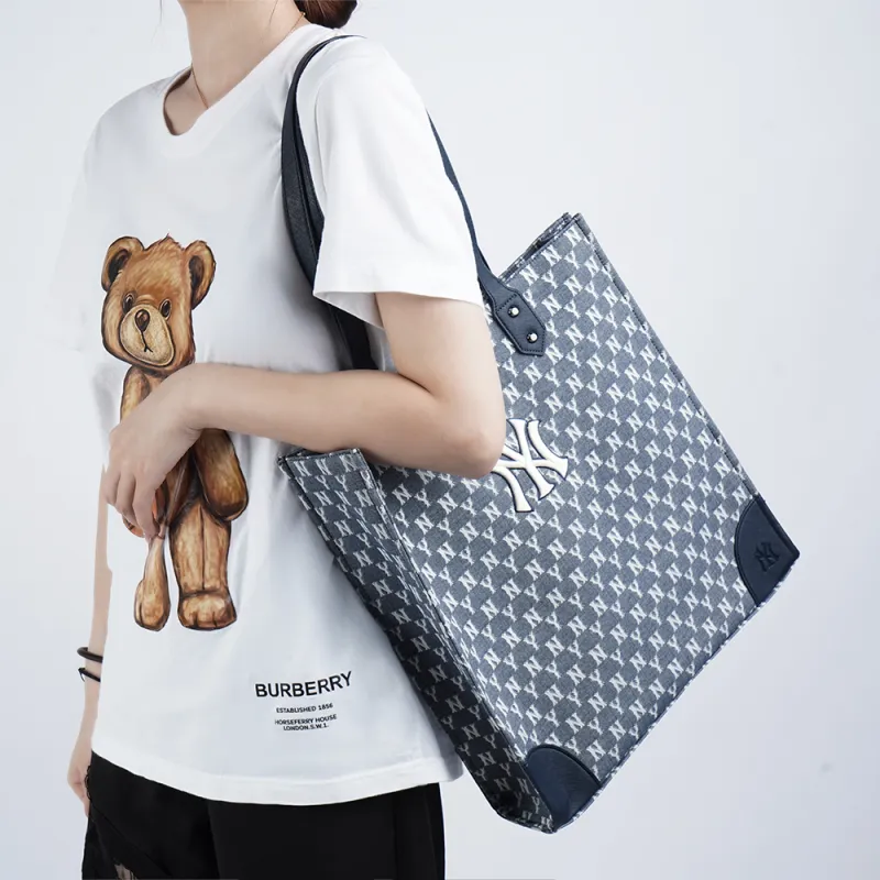 MLB Monogram Collection Polyester Tote Bag Shopping Bag Combo One Shoulder Handbag Large Size Unisex Blue-2