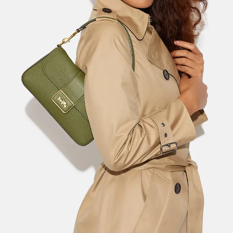 COACH Grace Cow Leather Shoulder Bag, Portable Crossbody Bag Women's Olive Green-4