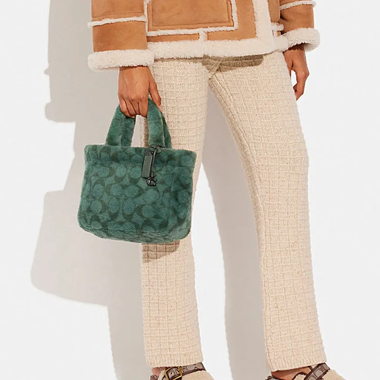 COACH Shearling Tote Bag, Shopping Bag, Handbag, Shoulder Bag, Crossbody Bag Trumpets Women's Green-4