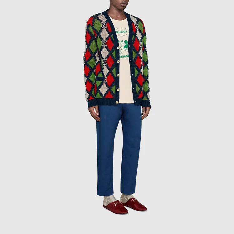 GUCCI Gg Rhombus Knitted Cardigan-2