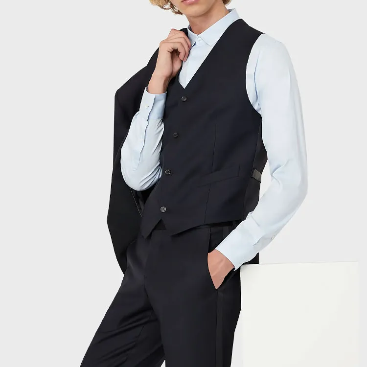 EMPORIO ARMANI Single breasted Worsted Virgin wool Gilet-4