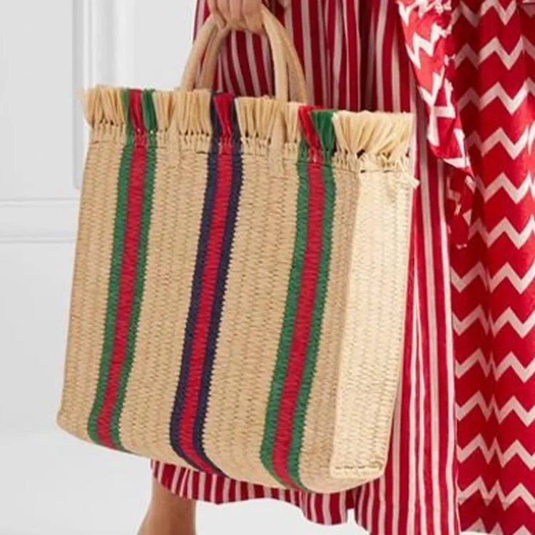 GUCCI Natural Cotton Straw Tote Bag Shopping Bag Handbag Regular Women's Beige-10