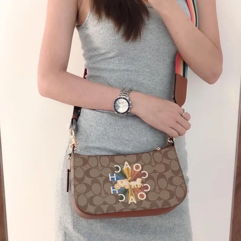COACH Jes Canvas With Leather Shoulder Bag Crossbody Bag Medium Size Women's Khaki-3