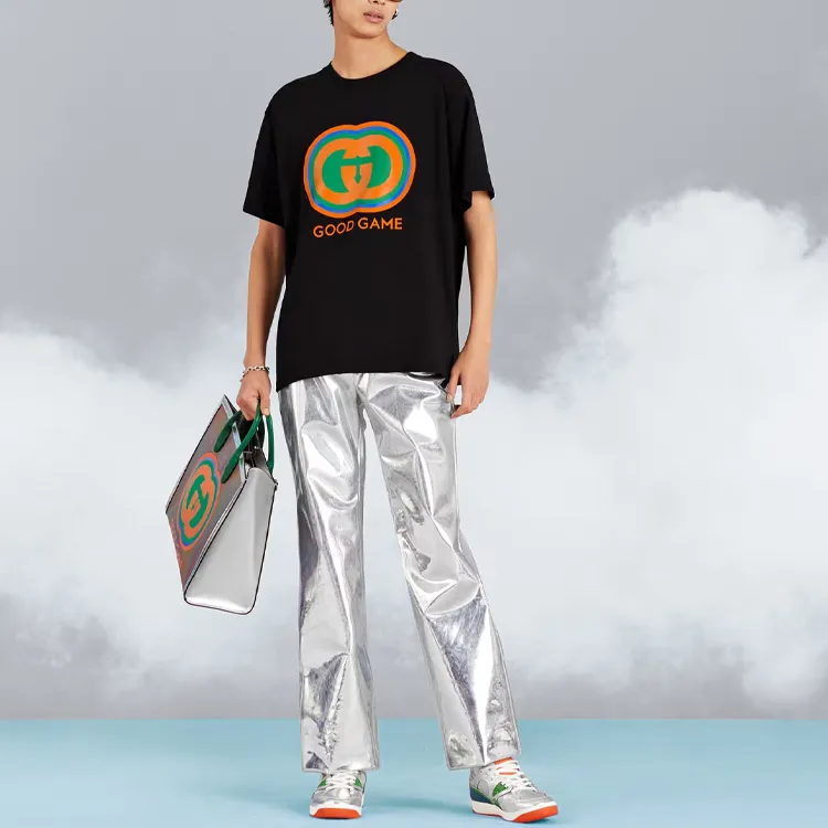 GUCCI Letter Print Loose Fit Crew Neck Short Sleeved T Shirt T Shirt Unisex Black-3